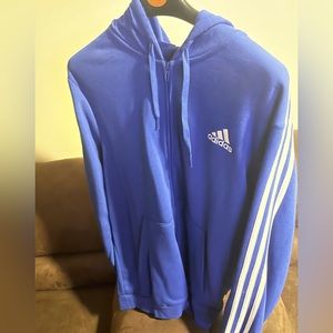 Adidas blue and white stripes XL size hoodie with zip